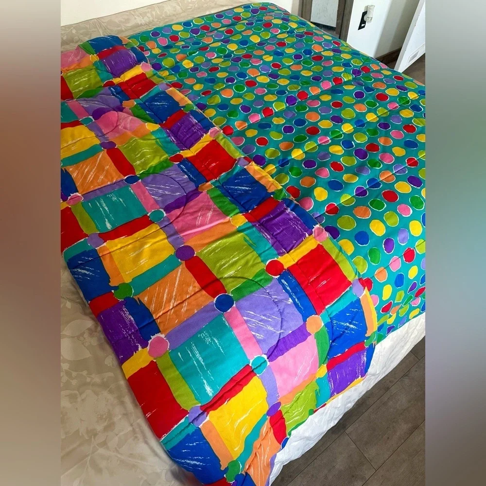90s Retro Twin XL Double Sided Bedspread Comforter Made in USA by CHF Industries
